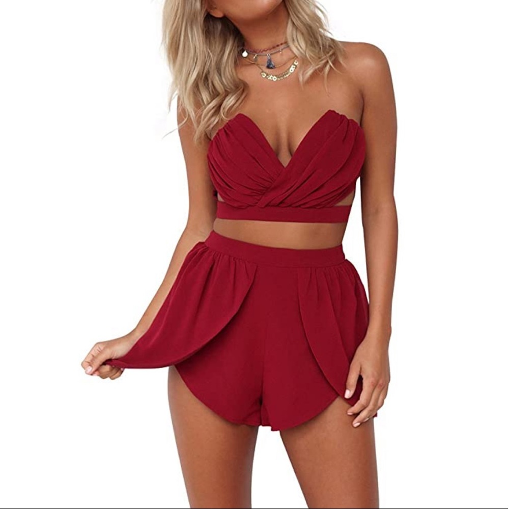 Simplee Apparel Red V-neck Two-Piece